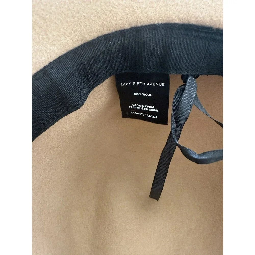 SAKS Fifth Avenue 100% Wool Felt Fedora Hat Tan Braided Band Boho Festival OS